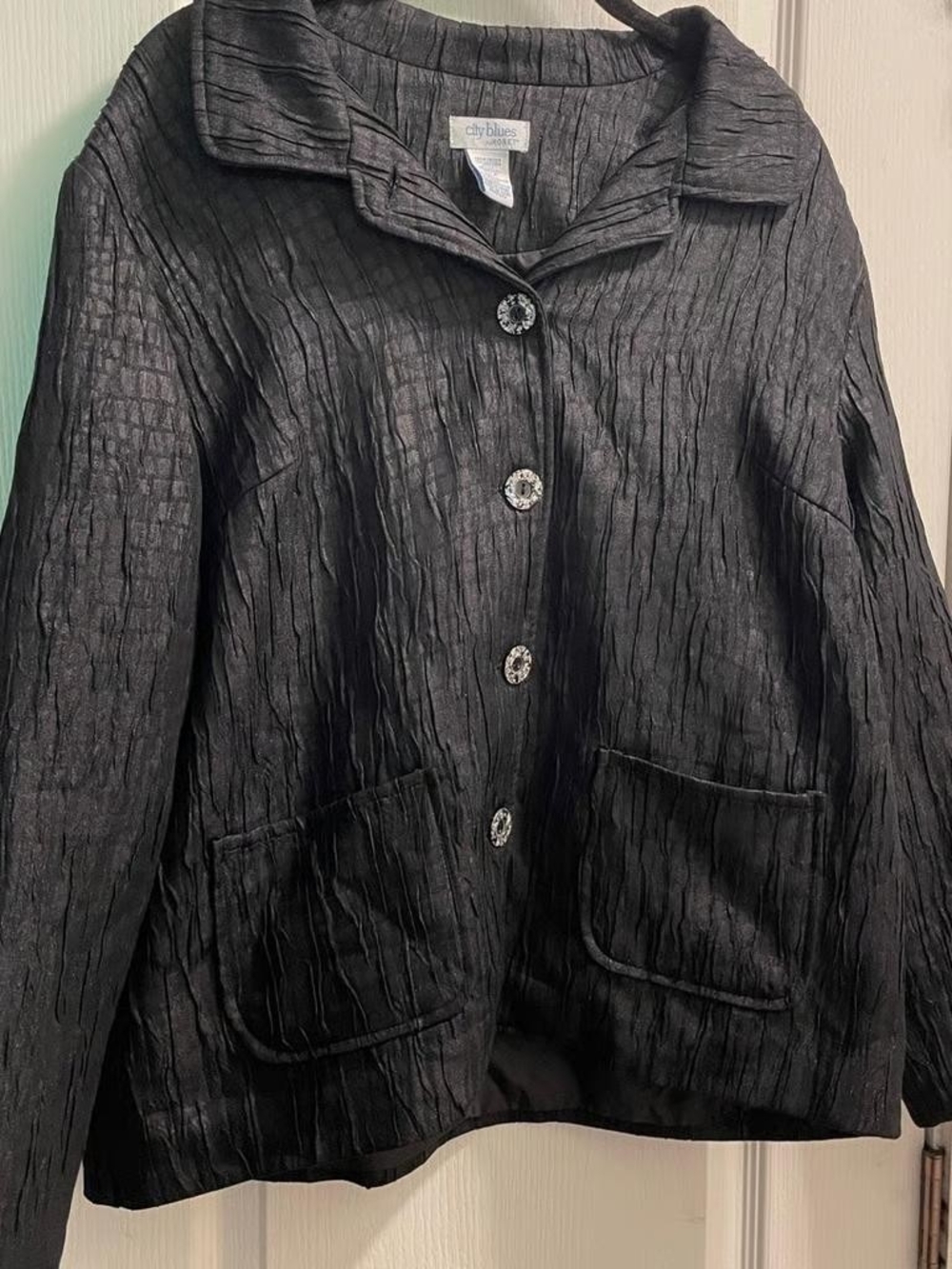 Black Textured Button-Front Blazer